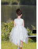 Beaded Satin Tulle Hanky Hem Flower Girl Dress